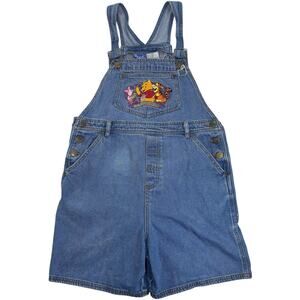 VTG Winnie Pooh Short Overalls Women's Large World Travelers Garden Cottagecore